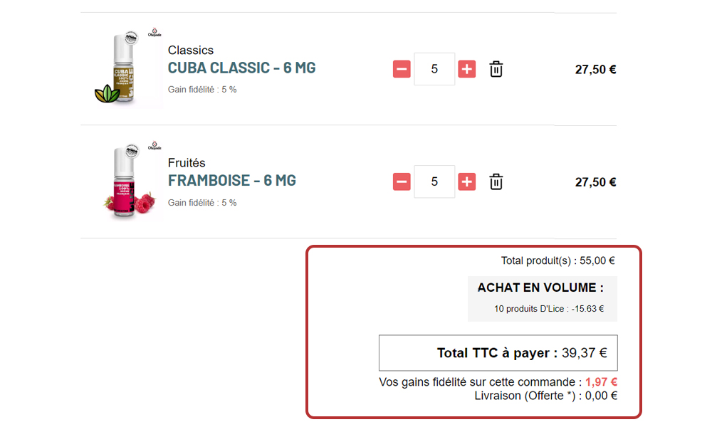 exemple paiement classique achat en volume