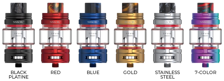 Image des différentes couleur du clearomiseur TFV16 de chez Smok