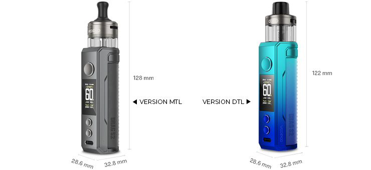 Dimension du Pod Voopoo DRAG S2 version MTL et DTL