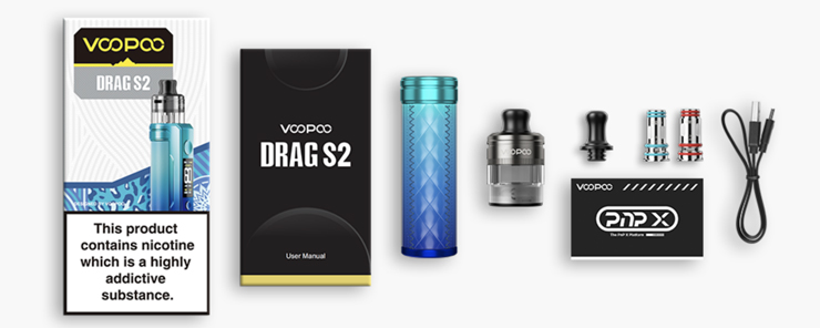 Contenu du pack du pod DRAG S2 de chez Voopoo