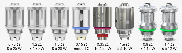 Image présentant les différents modèles de résistances Eleaf GS Air